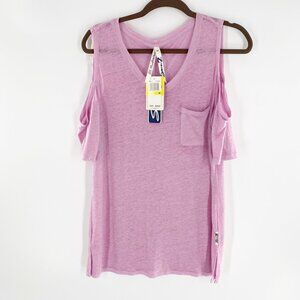 Seven 7 Pullover Pocket V Neck Cold Shoulder Top NWT Size M Pink/Lilac